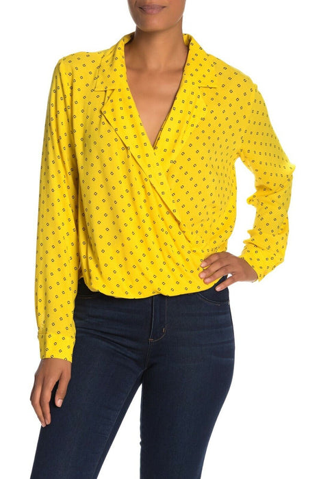 Free Press Notch Collar Surplice Long Sleeve blouse size XS $38  in yellow