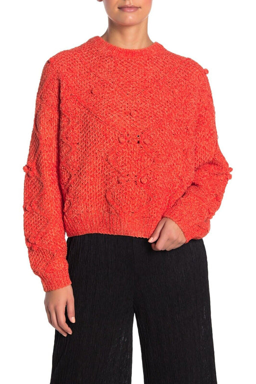 LUSH Orange Pullover Pompom Cable Knit Sweater Women size L