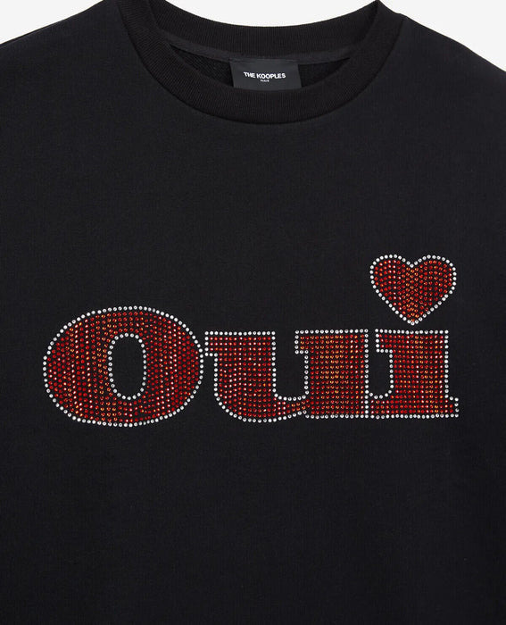 The Kooples Women's OUI Strass Puff Sleeve Fleece Sweater In Black Size 1