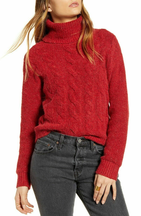 BP New Cable Stitch Turtleneck Sweater Cozy Knit Pullover Red Tango size XL