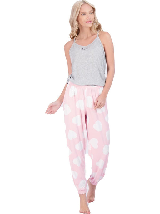 PJ Couture Printed Sleepover 2-Piece Pyjama Set Heart Print In Pink Grey Size M