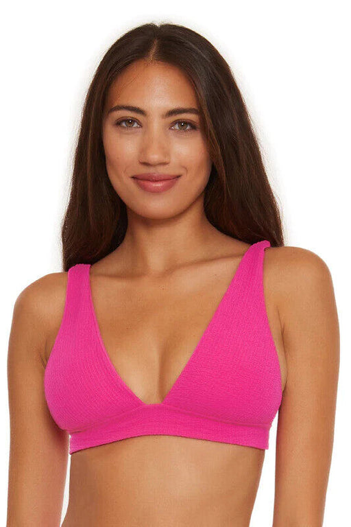 Becca Pucker Up Elliana Banded Over The Shoulder Halter Bikini Top Pink Size M