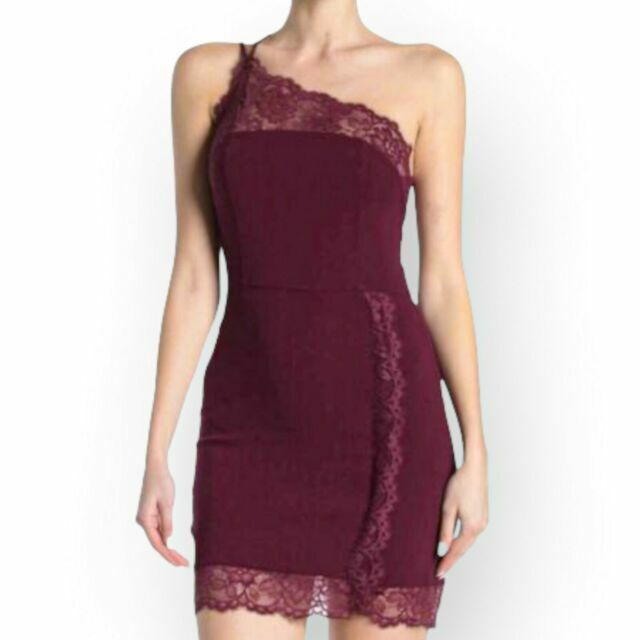 Free People Intimately Maroon Premonitions Bodycon One Shoulder Dress Size XS