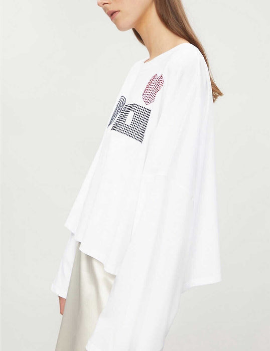 The Kooples Long-Sleeve Cotton Tee Jersey And Oui In White Size 2 M