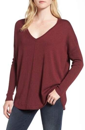Trouve Everyday V Neck Long Sleeve Sweater In Burgundy London Size M