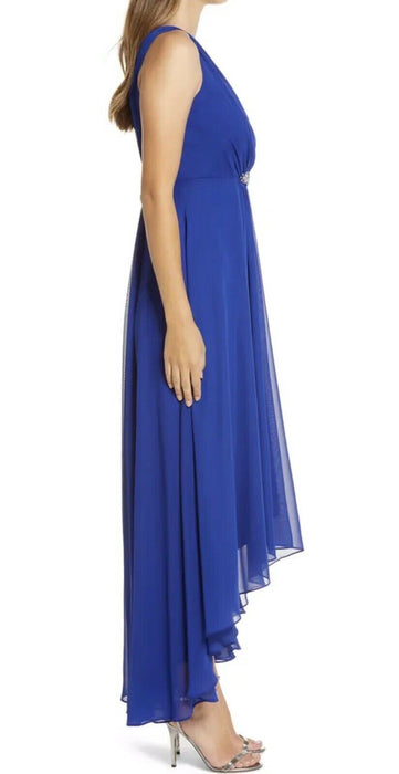 Eliza J Women's Embellished High/Low Chiffon Dress Peacock Blue Size 4 fits XS