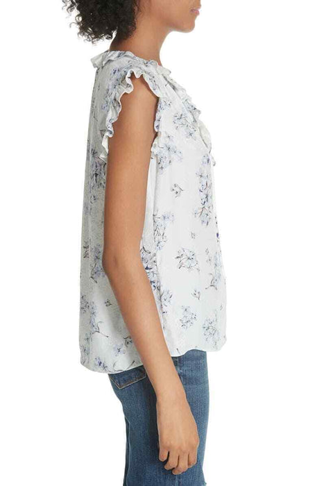 Rebecca Taylor Hydrangea Tie Neck Silk Top In Snow Combo Size 2 $275