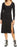 Leith Robe mi-longue à manches longues et fente latérale pour femme, col rond, ligne A, noir, taille M