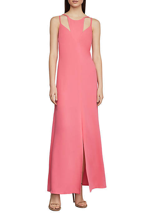 BCBGMAXAZRIA Women's Cut Out Maxi Dress With Side Slit In Pink Coral Size L $328