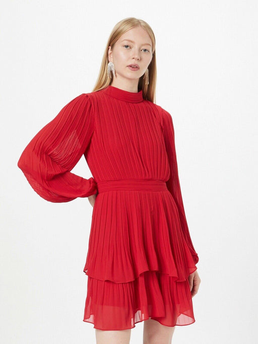 Ever New women Delphine Pleated A-Line Dress mock neck in red size 2