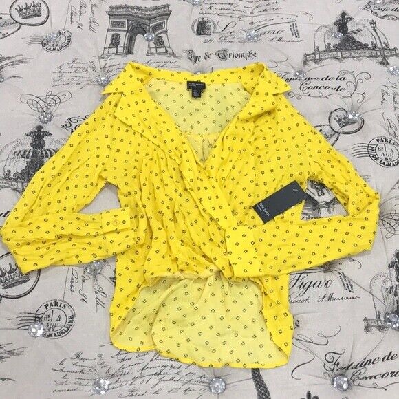 Free Press Notch Collar Surplice Long Sleeve blouse size XS $38  in yellow