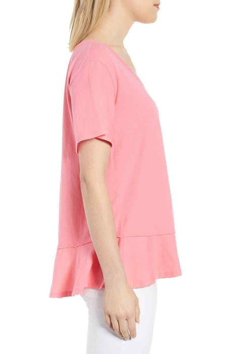 Caslon Ruffle Hem Cotten Tee In Pink Lemonade Size M