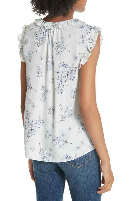 Rebecca Taylor Hydrangea Tie Neck Silk Top In Snow Combo Size 2 $275