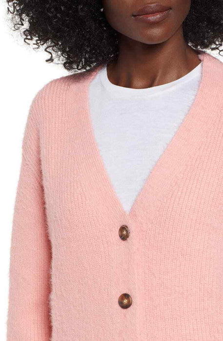 4SI3NNAI Women's Kelsey Soft Fuzzy Buttons Cardigan In Pink Geranium Size M
