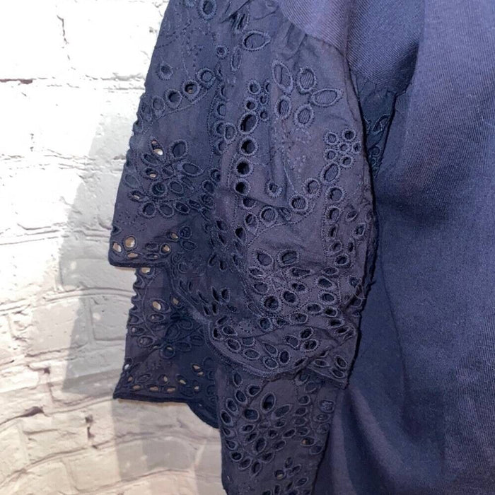 DKNY Women's Navy Blue Bell Sleeves Eyelet Lace Top size XL