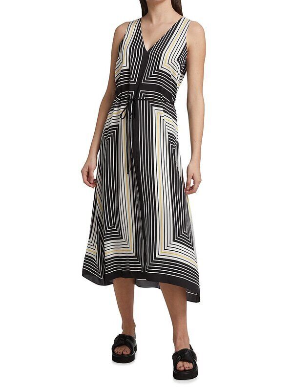 Theory Women's Silk Volume Sleeveless Midi Belted Dress Size S $495