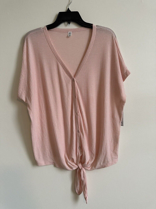 BP Small Toppink  Button Front Soft Knit Top Loose Short Sleeve V-Neck Solid S