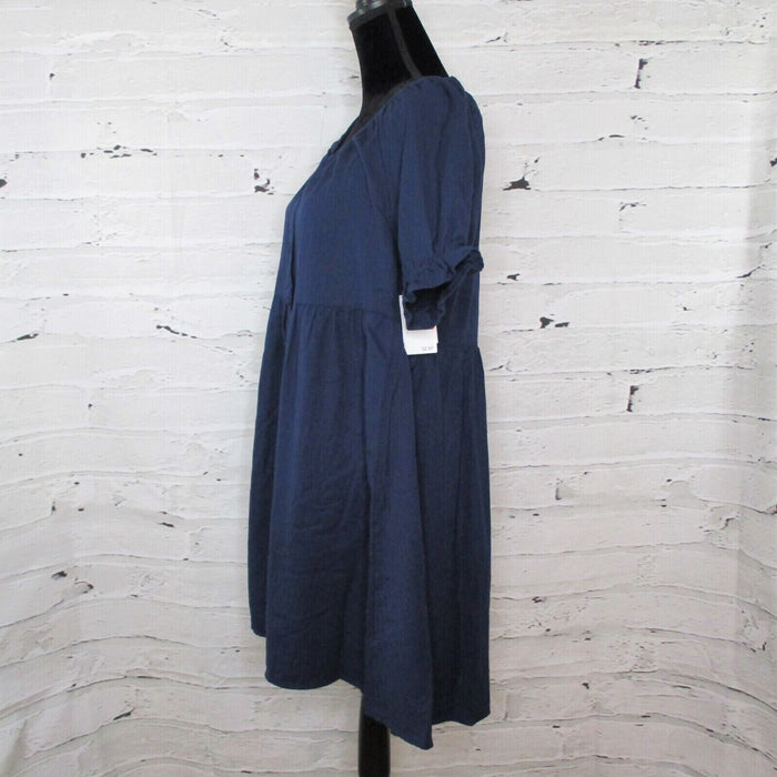 Susina Women Size XXS Cotton Baby Doll Peasant Style Dress Navy Blue Fits AS S