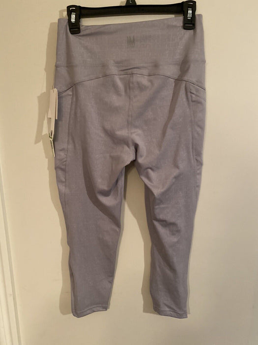 Nicole Miller Women's Seamless Sport Capri Leggings Geometric Print Light Gray L