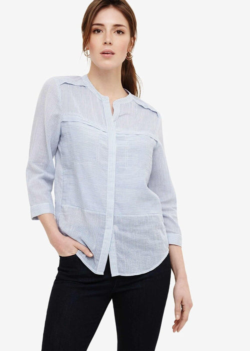 Phase Eight Jayde Cotton Long Sleeve Button Shirt Blue Stripe Size 8US 12UK
