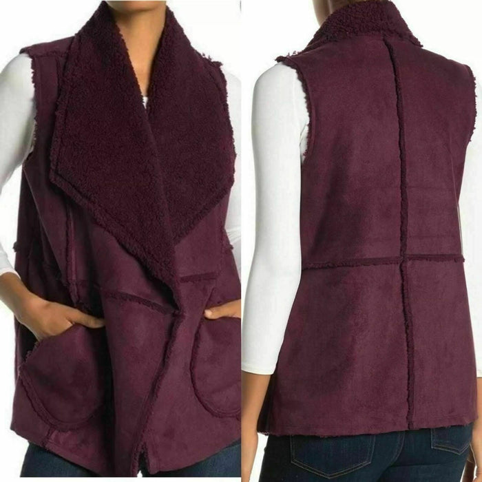 Caslon Women's  Reversible Faux Shearling Vest Front Pocket Burgundy