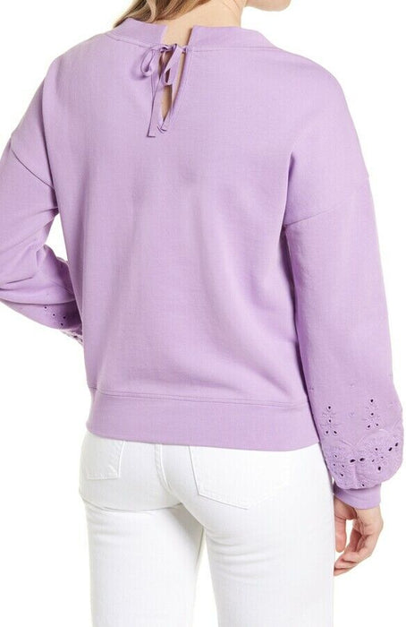 Halogen Purple Eyelet Sleeve Sweatshirt Size M
