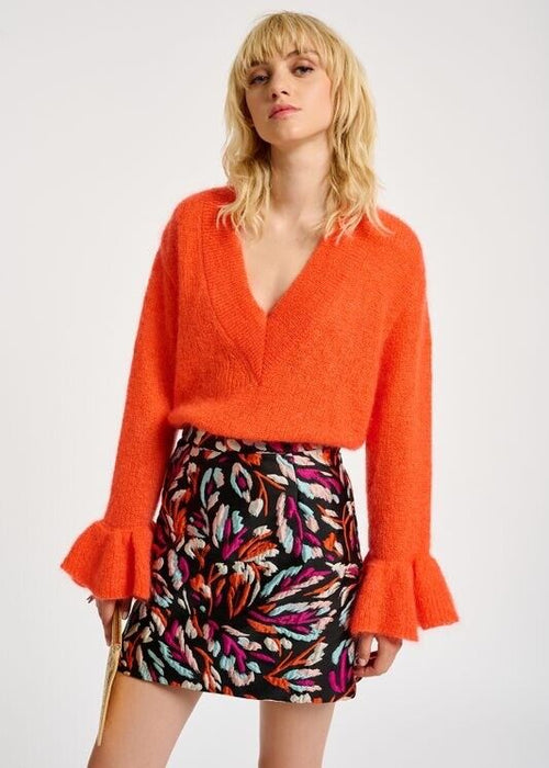 Essentiel Antwerp Chester Mohair & Wool Blend V Neck Sweater Orange Size M $360