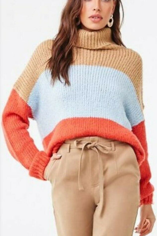 Woven Heart Colorblock Striped Turtleneck Sweater Size M