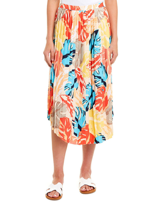 Laundry By Shelli Segal Pleated Midi Skirt In Banana Cream Leaf Print Size XL