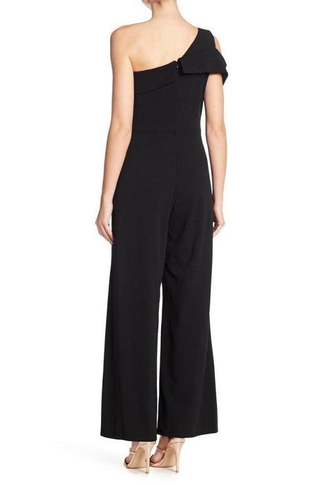 Marina Cut-Out One Shoulder Overlay Pant Stretch Chic Jumpsuit Black 4 US S