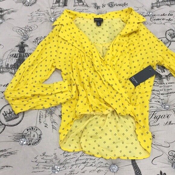 Free Press Notch Collar Surplice Long Sleeve blouse size XS $38  in yellow