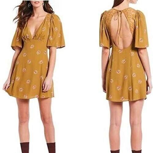 Free People Clove Mockingbird Mini Dress Size 8 Brown Comb $128 OB889865 NWT New