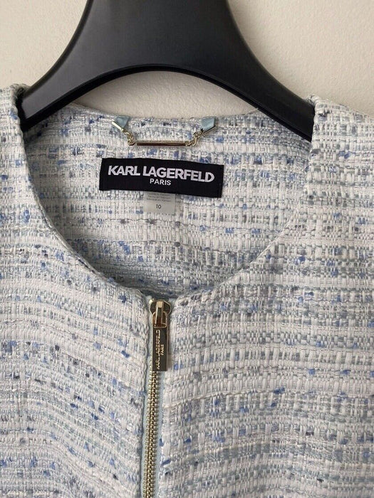 Karl Lagerfeld Paris Women's Tweed Fringe Suit Jacket Blazer In Blue Size 12