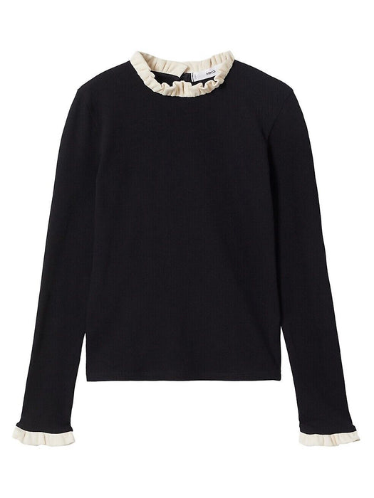 Mango Women's Size S Knit Knit Pullover Sweater, Ruffle Trim black, NwT
