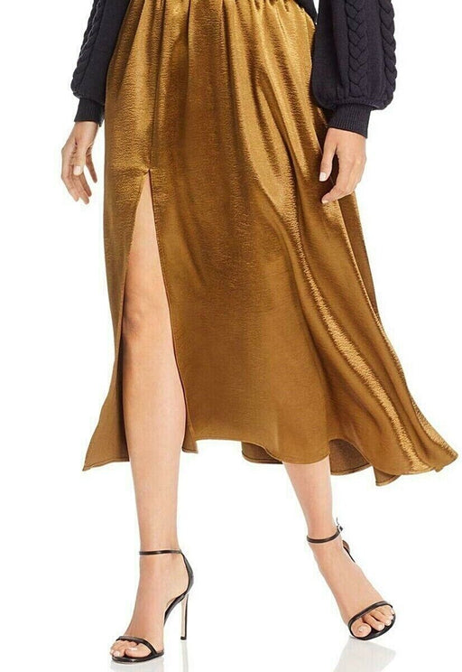 Joie Women's  Duffy Gold Metallic Slit Midi skirt $298 size 10 in Lacquer