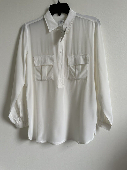 CLUB MONACO Safari Silk Long Sleeve Shirt  size XS in ivory