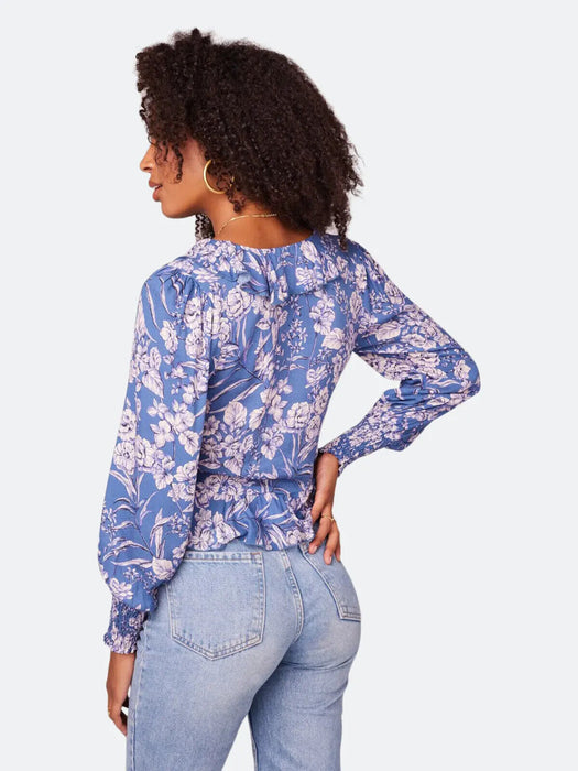 BAND OF GYPSIES B.o.g. front tie Amethyst Floral Drawstring Top Blue S $79