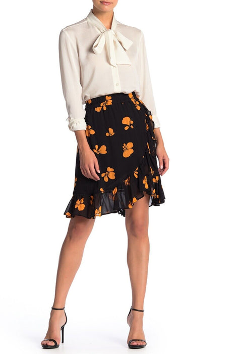 Catherine Catherine Malandrino Ruffle Trimmed Skirt Black/Tangerine Size M $87