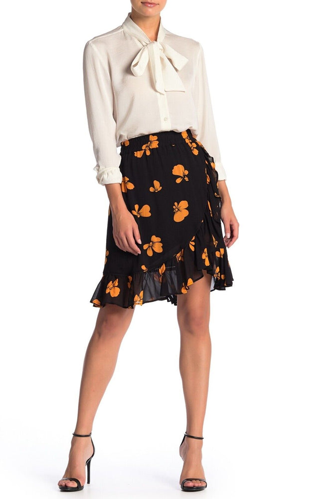 Catherine Catherine Malandrino Ruffle Trimmed Skirt Black/Tangerine Size M $87