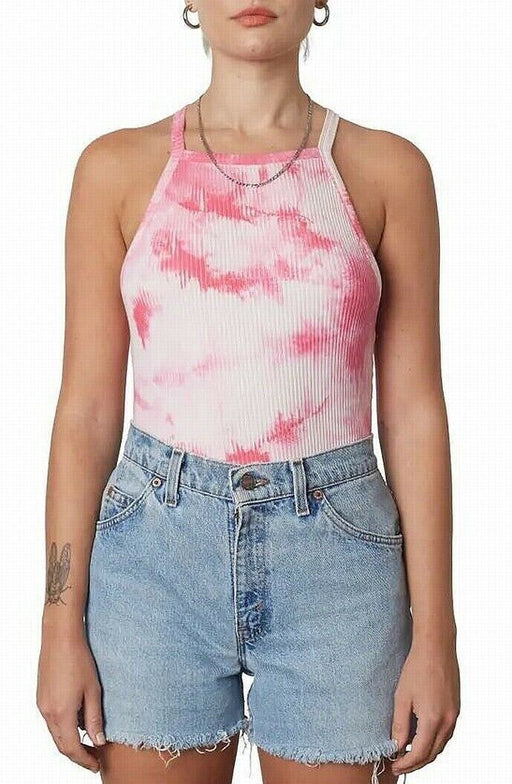 NIA Women's Tank Top Criss-Cross Back Tie-Dye Print  Pink Size L