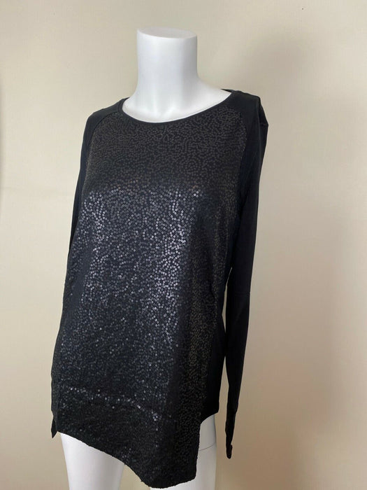 Olsen Uptown Boho Sequins Long Sleeve Jersey Top Blouse In Black Size L/14 $150