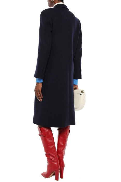 Sandro Women's Wool Blend Peak Lapel Velvet Tie Coat Navy Size 4 US / 36 FR $910