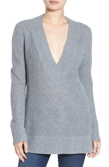 BP Women's Oversized V-Neck Sweater Heather Grey Size XS