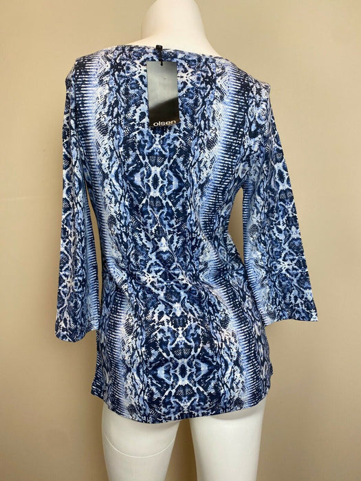 Olsen Europe Cotton 3/4 Sleeve Snake Print Tee In Blue Size S/M $139