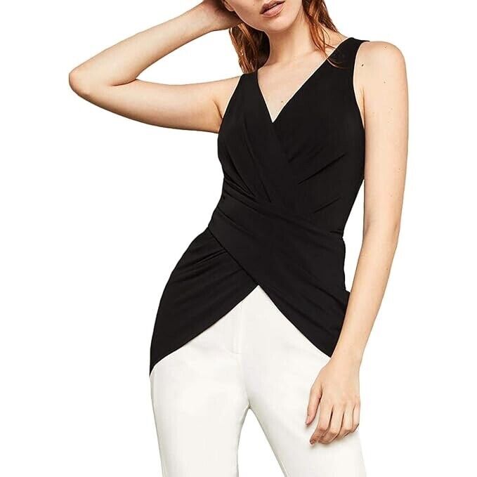 BCBGMAXAZRIA Sleeveless Wrap Front Tunic Top In Black Crisscross Size XS $188