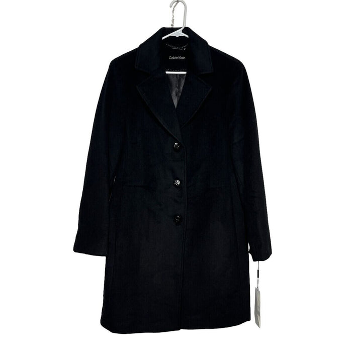 Calvin Klein Single Breasted Cashmere Wool Blend Reefer Coat Black Size 6 $400