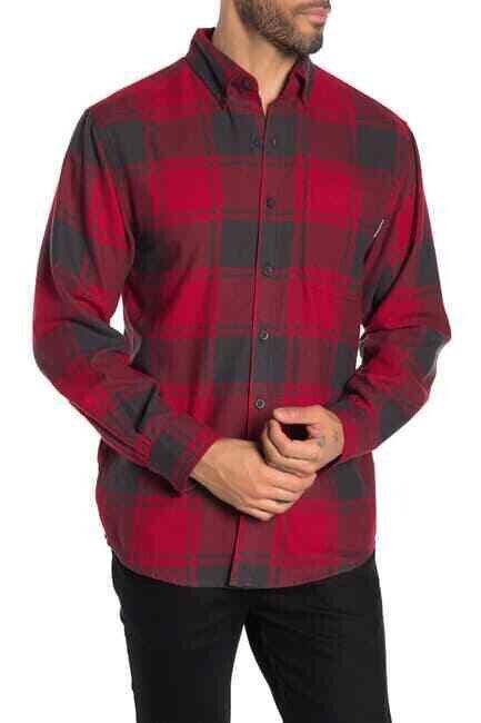 Wolverine Men's Pike Long Sleeve Flannel Regular Fit Shirt In Red Plaid Size XL