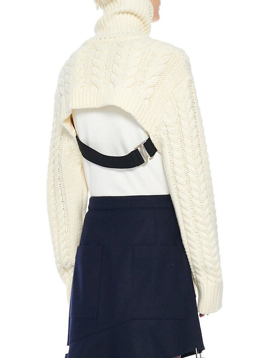 TIBI Women's Cable Knit Open Back Turtleneck Sweater In Cream Size XS/S $1150