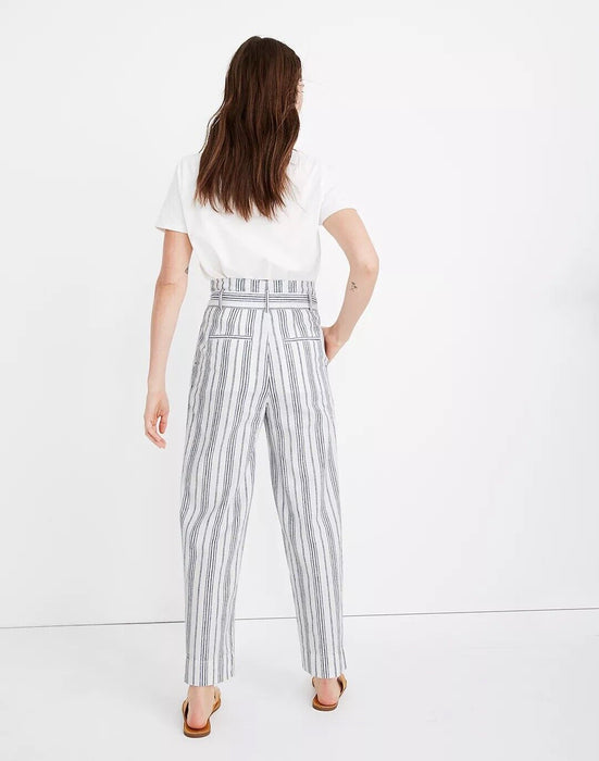 Madewell Linen-Cotton Paperbag Pants in Dark Baltic Stripe Size 6
