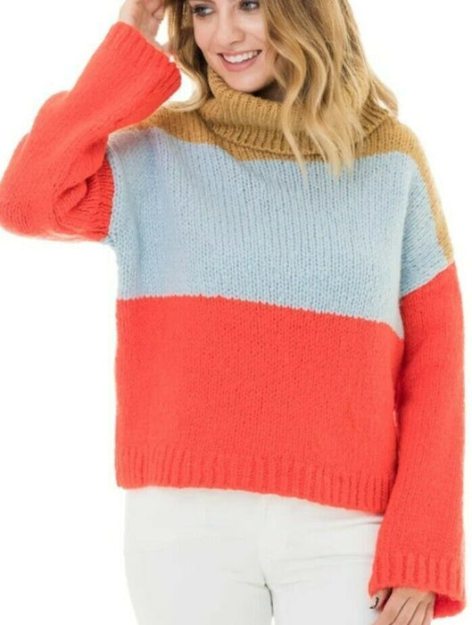 Woven Heart Colorblock Striped Turtleneck Sweater Size M